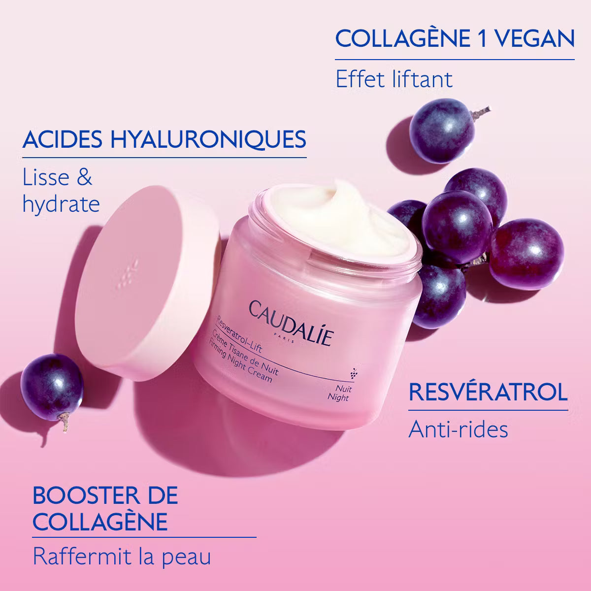 CAUDALIE Resveratrol-Lift Crème Tisane de Nuit au Resvératrol, alternative au Rétinol 50 ml
