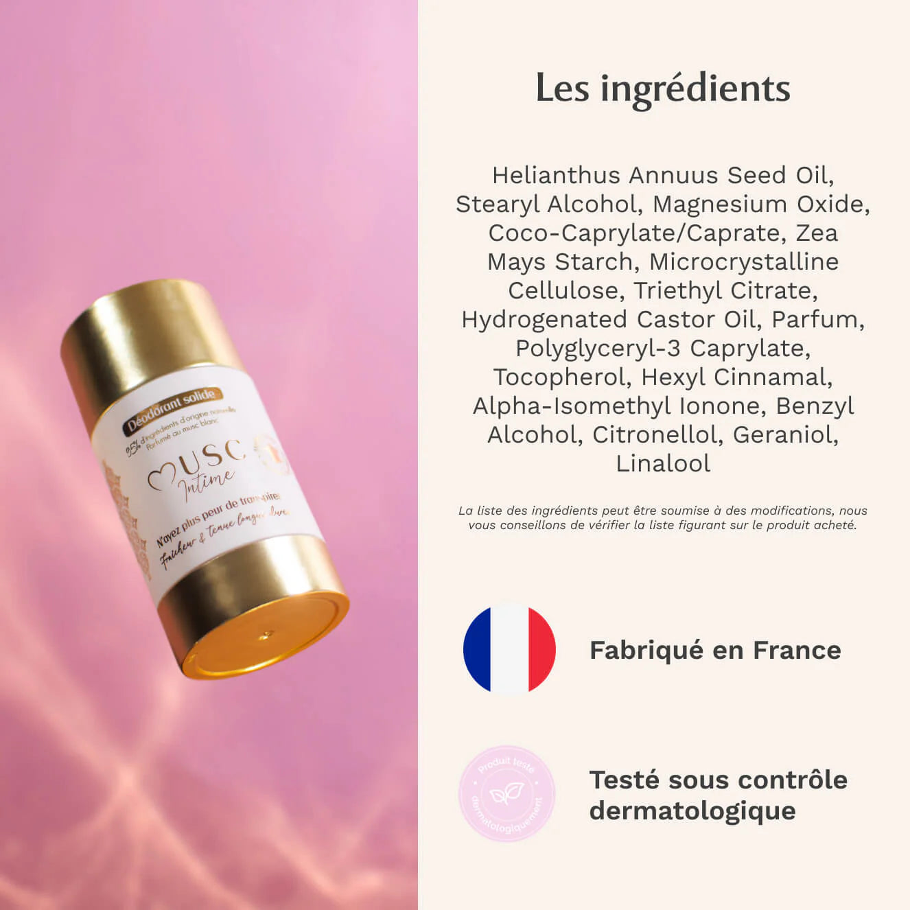 MUSC INTIME Déodorant Naturel au Monoï - La Rayonnante 50 g