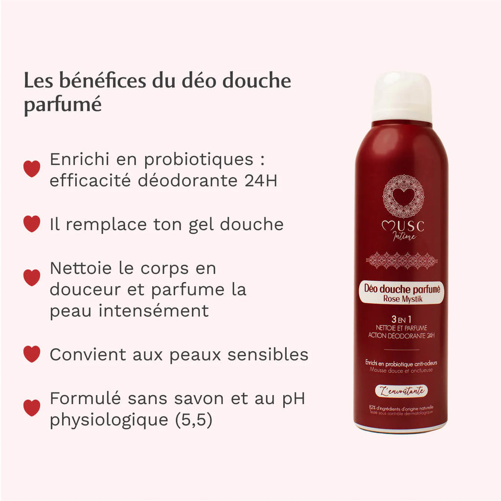 MUSC INTIME Offre duo Déo douche 3en 1 + Lait en spray parfumé Rose Mystik - L’Envoutante