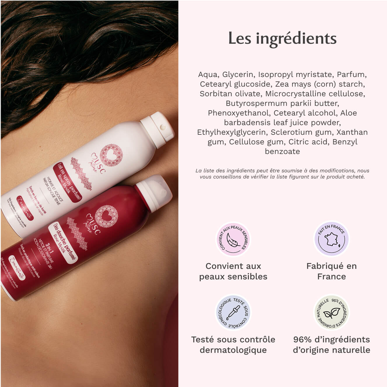 MUSC INTIME Offre duo Déo douche 3en 1 + Lait en spray parfumé Rose Mystik - L’Envoutante