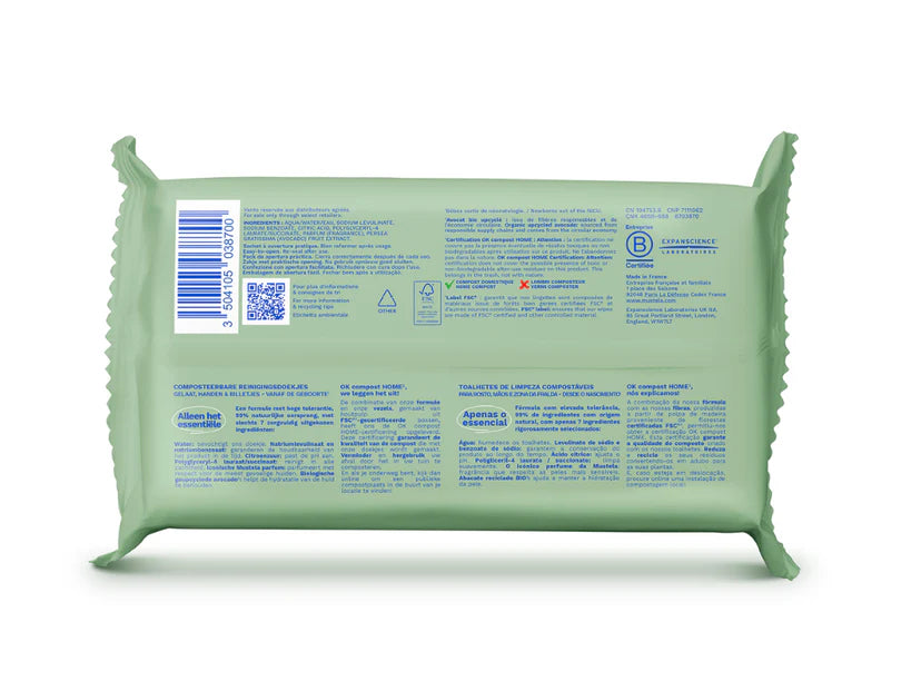 MUSTELA Lingettes nettoyantes compostables X60