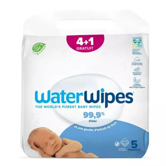 WaterWipes Lingettes à l'eau - 4 x 60 lingettes + 1 Offert
